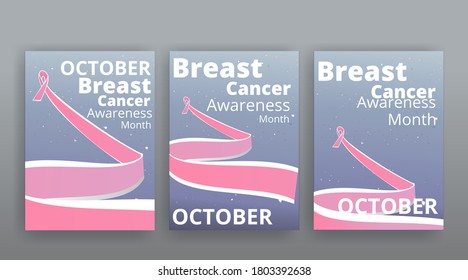 October Breast cancer Awareness month with pink ribbon poster design. Vector template