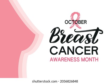 October Breast Cancer Awareness Month typography poster. Breast cancer prevention vector concept decorated by pink ribbon and woman silhouette