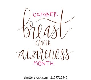 October Breast Cancer Awareness Month campaign web banner. Handwritten lettering vector art.