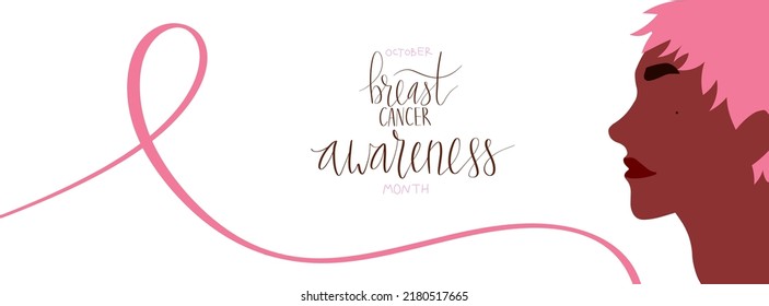 Banner de la campaña del mes de Concienciación sobre el cáncer de mama en octubre. Ilustración hispana. Arte vectorial con letras manuscritas.