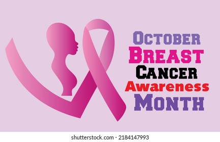 October Is Breast Cancer Awareness Month Poster Pink Ribbon. Vector Illustration.