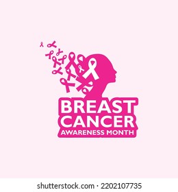 October Breast Cancer Awareness Month Banner With Ribbon and women Silhouette