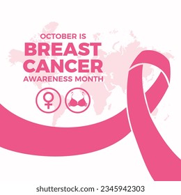 October is Breast Cancer Awareness Month vector illustration. Pink cancer awareness ribbon, female symbol, bra icon set vector. Important day