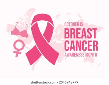 October is Breast Cancer Awareness Month vector illustration. Pink cancer awareness ribbon, female symbol, bra icon set vector. Important day