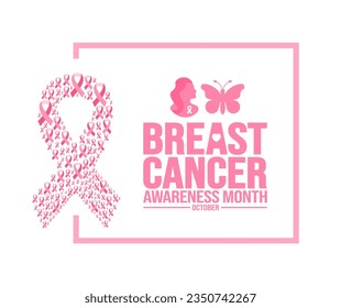 October is breast cancer awareness month social media post banner design template set. Holiday concept. background, banner, placard, card, and poster design template with ribbon and text inscription. 