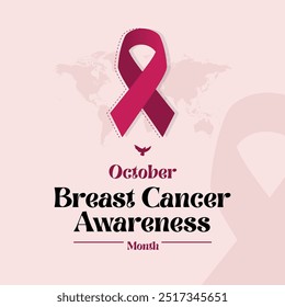 October Breast Cancer Awareness Month with Pink Ribbon Symbol Banner. Vector Illustration 
