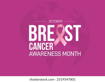 October - Breast cancer awareness month with ribbon vector illustration background.