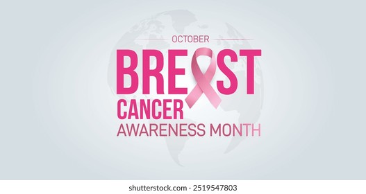 October - Breast cancer awareness month with ribbon vector illustration background.