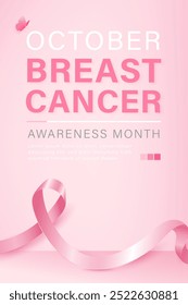 October breast cancer awareness month cover with pink ribbon symbol, vector design