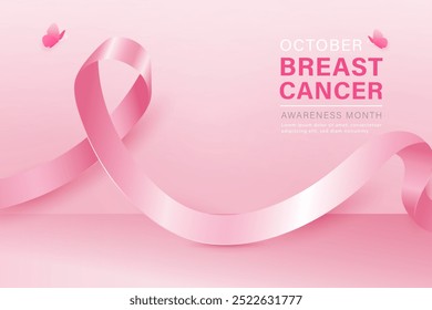 October breast cancer awareness month background with pink ribbon symbol, vector design