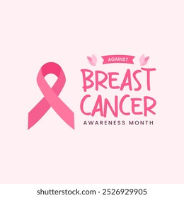 October breast cancer awareness month poster design with pink ribbon symbol