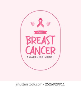 October breast cancer awareness month poster design with pink ribbon symbol