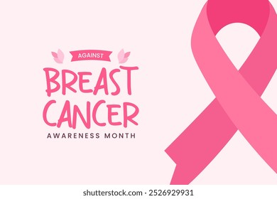 October breast cancer awareness month poster design with pink ribbon symbol