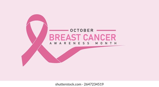 October breast cancer awareness month cover with pink ribbon symbol, vector design.