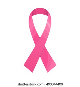 October - Breast cancer awareness month. Pink ribbon symbol of hope and support. Vector flat illustration on white background