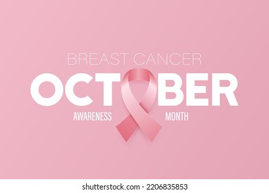 October. Breast Cancer Banner, Card, Placard with Vector 3d Realistic Pink Ribbon. Breast Cancer Awareness Month Symbol Closeup. World Breast Cancer Day Concept