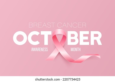 October. Breast Cancer Banner, Card, Placard with Vector 3d Realistic Pink Ribbon. Breast Cancer Awareness Month Symbol Closeup. World Breast Cancer Day Concept