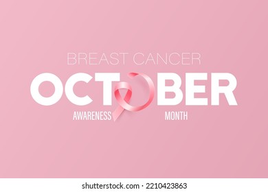 October. Breast Cancer Banner, Card, Placard with Vector 3d Realistic Pink Ribbon. Breast Cancer Awareness Month Symbol Closeup. World Breast Cancer Day Concept