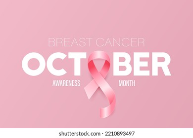 October. Breast Cancer Banner, Card, Placard with Vector 3d Realistic Pink Ribbon. Breast Cancer Awareness Month Symbol Closeup. World Breast Cancer Day Concept