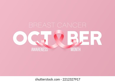 October. Breast Cancer Banner, Card, Placard with Vector 3d Realistic Pink Ribbon. Breast Cancer Awareness Month Symbol Closeup. World Breast Cancer Day Concept