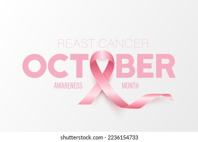 October. Breast Cancer Banner, Card, Placard with Vector 3d Realistic Pink Ribbon. Breast Cancer Awareness Month Symbol Closeup. World Breast Cancer Day Concept