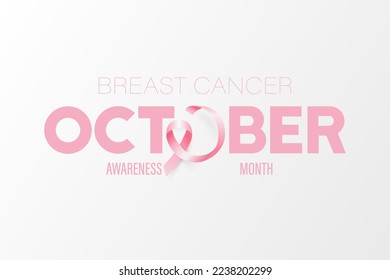 Octubre. Cartel de Cáncer de Mama, Tarjeta, Placard con Cinta Rosa Realista Vector 3d. Cierre del Símbolo del Mes de Concienciación sobre el Cáncer de Mama. Concepto del Día Mundial del Cáncer de Mama