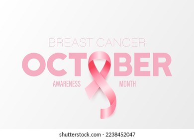 October. Breast Cancer Banner, Card, Placard with Vector 3d Realistic Pink Ribbon. Breast Cancer Awareness Month Symbol Closeup. World Breast Cancer Day Concept