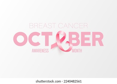 October. Breast Cancer Banner, Card, Placard with Vector 3d Realistic Pink Ribbon. Breast Cancer Awareness Month Symbol Closeup. World Breast Cancer Day Concept