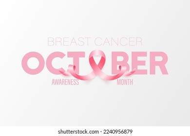 October. Breast Cancer Banner, Card, Placard with Vector 3d Realistic Pink Ribbon. Breast Cancer Awareness Month Symbol Closeup. World Breast Cancer Day Concept