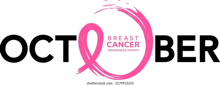 October breast cancer with line art symbol in breast shape. Vector illustration for October awareness month.