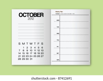 October Calendar 2012 notebook vector