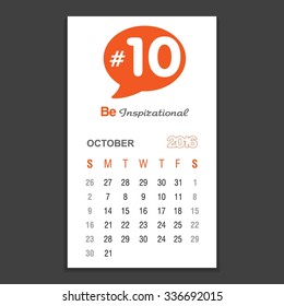 October Calendar 2016 Vector Design Template. Week Starts Sunday. vector illustration