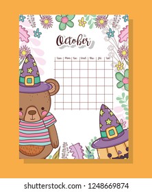 october calendar with cute bears animal