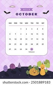 October calendar with cute y2k 90s retro Halloween background