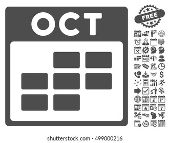 October Calendar Grid pictograph with bonus calendar and time management graphic icons. Vector illustration style is flat iconic symbols, gray, white background.