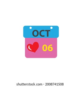 October calendar - Oct 6 icon illustration, new cute and romantic flat gift box vector design