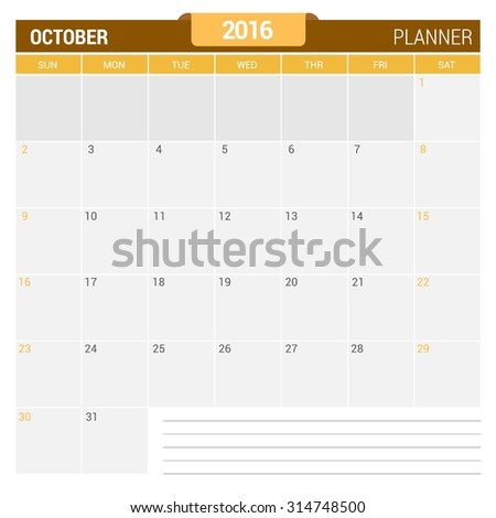 october calendar planner 2016