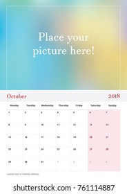 October calendar for the year 2018