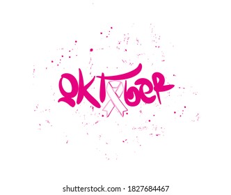 October Cancer (Breast Cancer Awareness) Lettering Text on white background in vector illustration