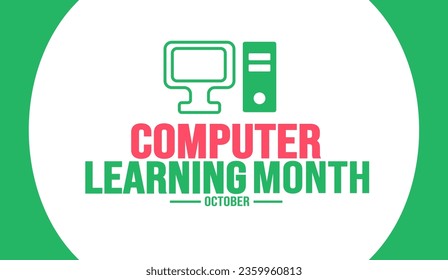 Octubre es la plantilla de fondo Mes de Aprendizaje por Computadora. Concepto de vacaciones. plantilla de diseño de fondo, pancarta, carteles, tarjetas y afiches con inscripción de texto y color estándar. ilustración vectorial.