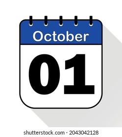 October day 1 blue - Calendar Icon - Vector Illustration.	