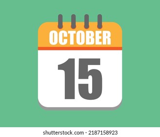 October day 15. Calendar icon for October. Vector illustration in orange and white on green background.