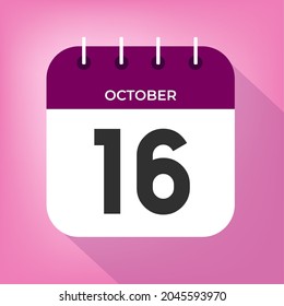 October day 16. Number sixteen on a white paper with purple color border on a pink background vector.