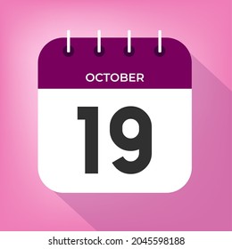 October day 19. Number nineteen on a white paper with purple color border on a pink background vector.