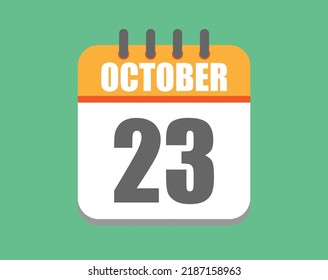 October day 23. Calendar icon for October. Vector illustration in orange and white on green background.