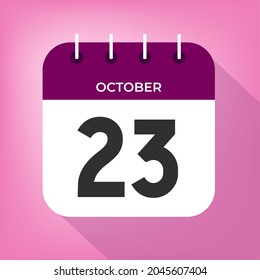 October day 23. Number twenty-three on a white paper with purple color border on a pink background vector.