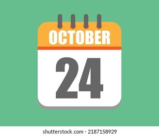 October day 24. Calendar icon for October. Vector illustration in orange and white on green background.