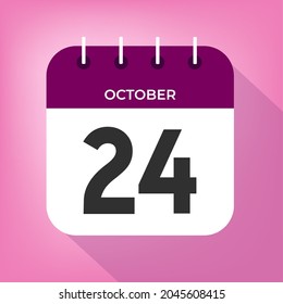 October day 24. Number twenty-four on a white paper with purple color border on a pink background vector.