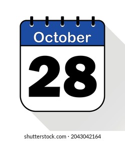 October day 28 blue - Calendar Icon - Vector Illustration.	
