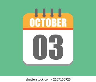 October day 3. Calendar icon for October. Vector illustration in orange and white on green background.